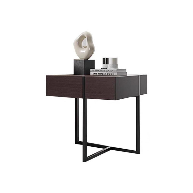 Table de chevet moderne en bois massif et acier inoxydable rectangulaire avec 2 tiroirs pour chambre à coucher 