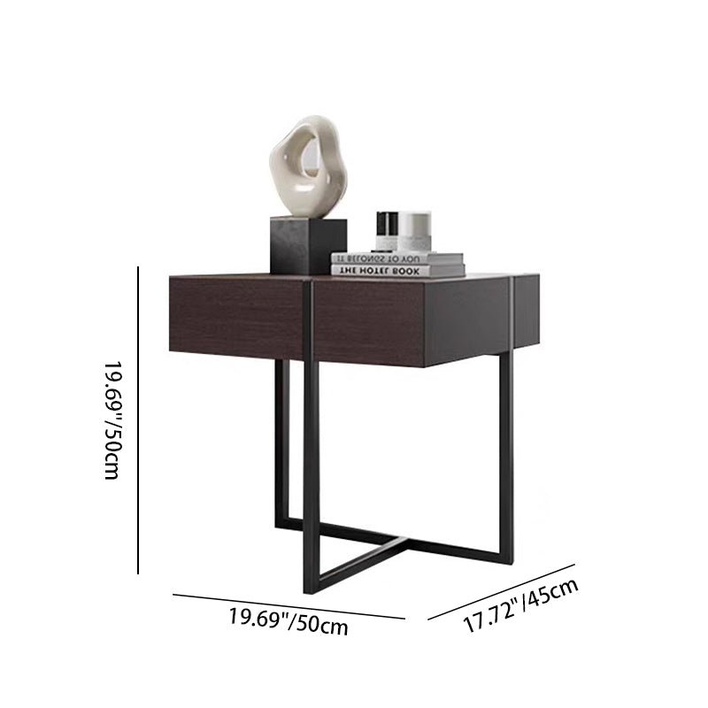 Table de chevet moderne en bois massif et acier inoxydable rectangulaire avec 2 tiroirs pour chambre à coucher 