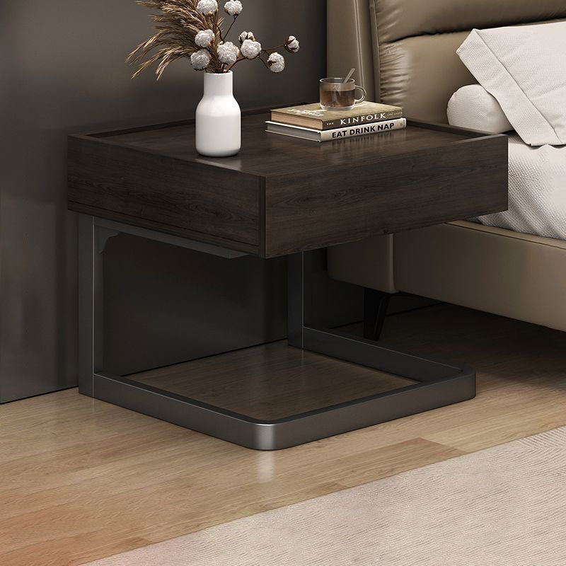 Table de chevet moderne minimaliste rectangulaire en panneau manufacturé avec 1 tiroir pour le côté du lit 