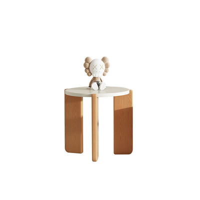 Contemporary Simplicity Round Rock Beam Three-Legs Wood Base Coffee Table For Living Room
