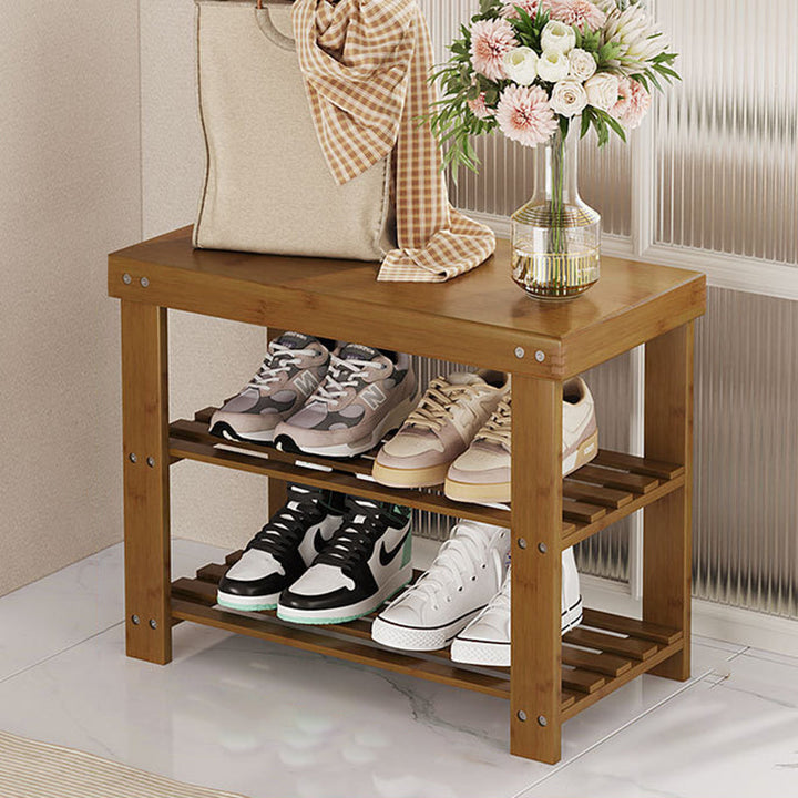 Moderner minimalistischer rechteckiger Heather Bambus Schuhschrank mit 2 Regalen für Eingangsbereiche 