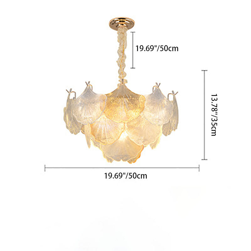 Lustre à 6/9 lumières en verre et fer avec feuille de ginkgo traditionnel français pour salon 