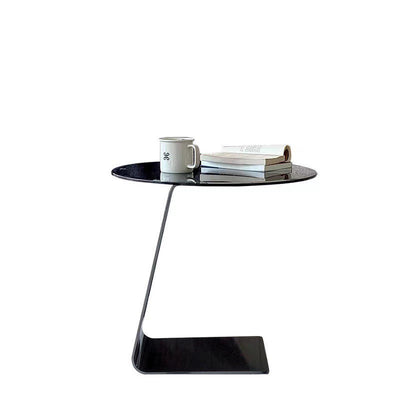 Modern Luxury Round Tempered Glass Carbon Steel Base End Table For Living Room