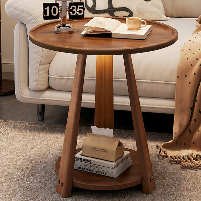 Modern Minimalist Round Tripod Rubberwood Coffee Table 2-Tier For Living Room