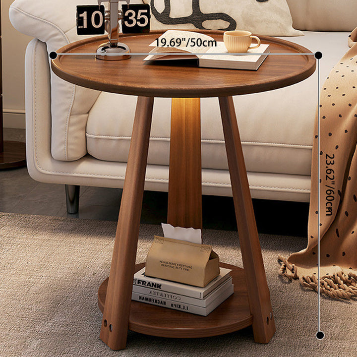Modern Minimalist Round Tripod Rubberwood Coffee Table 2-Tier For Living Room