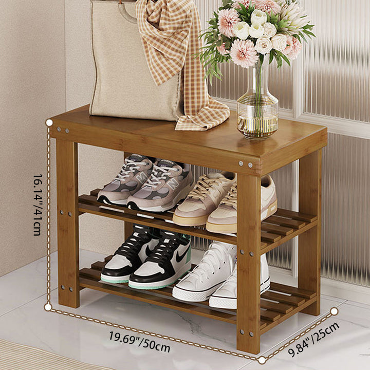 Moderner minimalistischer rechteckiger Heather Bambus Schuhschrank mit 2 Regalen für Eingangsbereiche 