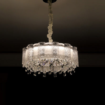Traditionelle französische runde Ripple-Metallkristallglas-LED-Kronleuchter für Wohnzimmer 