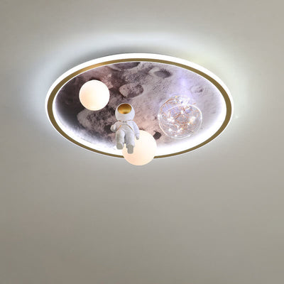 Children Creative Cartoon Astronaut Moon Acrylic LED Kids Flush Mount Ceiling Light