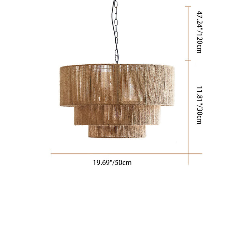 Zeitgenössische Boho Eisen Kordel Runde 3-Licht Pendelleuchte Für Esszimmer 