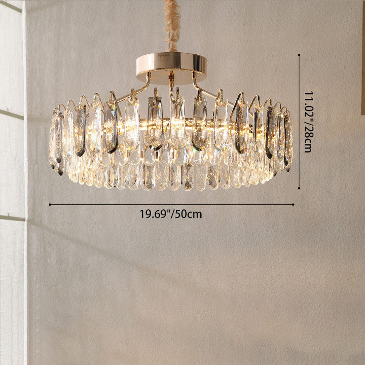 Contemporary Luxury Round Crystal Gold Finish Frame LED Pendant Light For Living Room