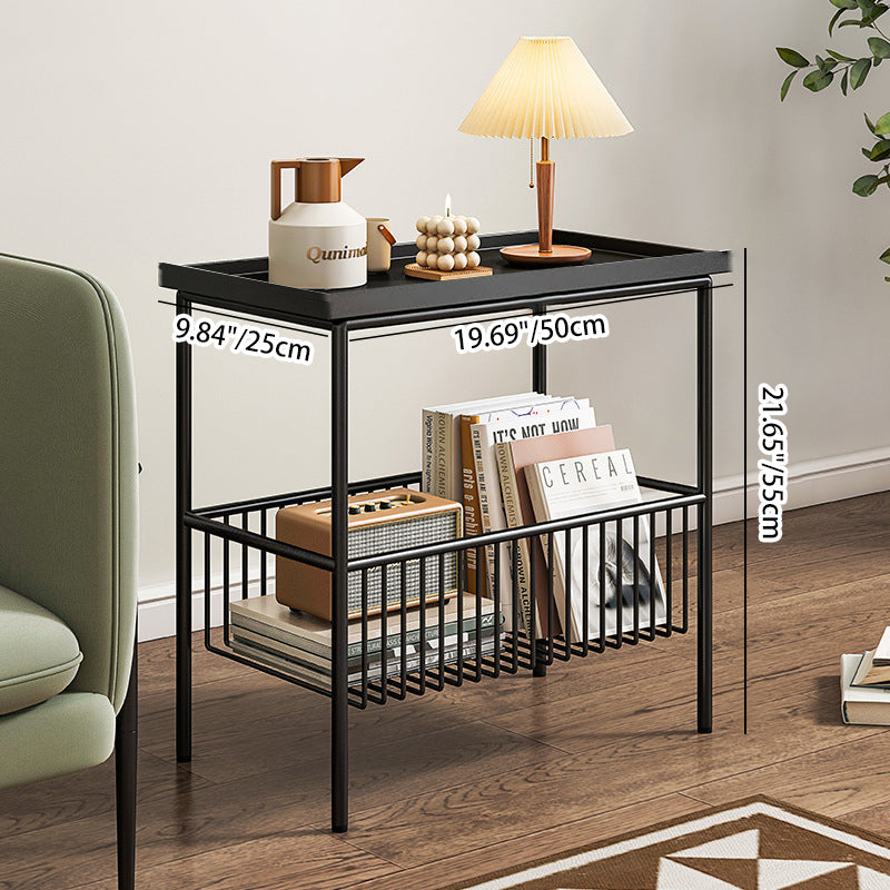 Moderner minimalistischer rechteckiger Eisen-Beistelltisch mit 2 Ebenen für das Wohnzimmer 