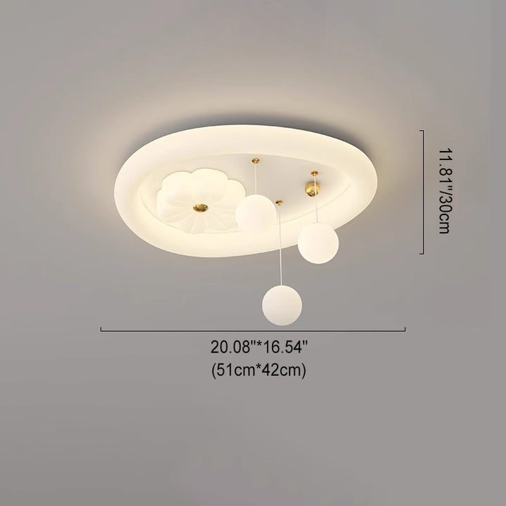 Contemporary Nordic Kids Iron PE Elliptical Round Ball Flower Moon LED Flush Mount Ceiling Light For Bedroom