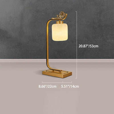 Traditionelle chinesische Laterne Zylinder Kupfer Glas 1-Licht Tischlampe für Schlafzimmer 