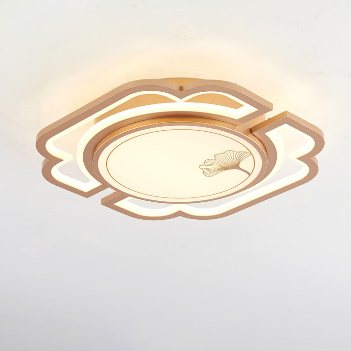 Luz de techo LED semiempotrada de hierro, aluminio, acrílico, redonda, rectangular, cuadrada, hoja de ginkgo china tradicional para sala de estar 