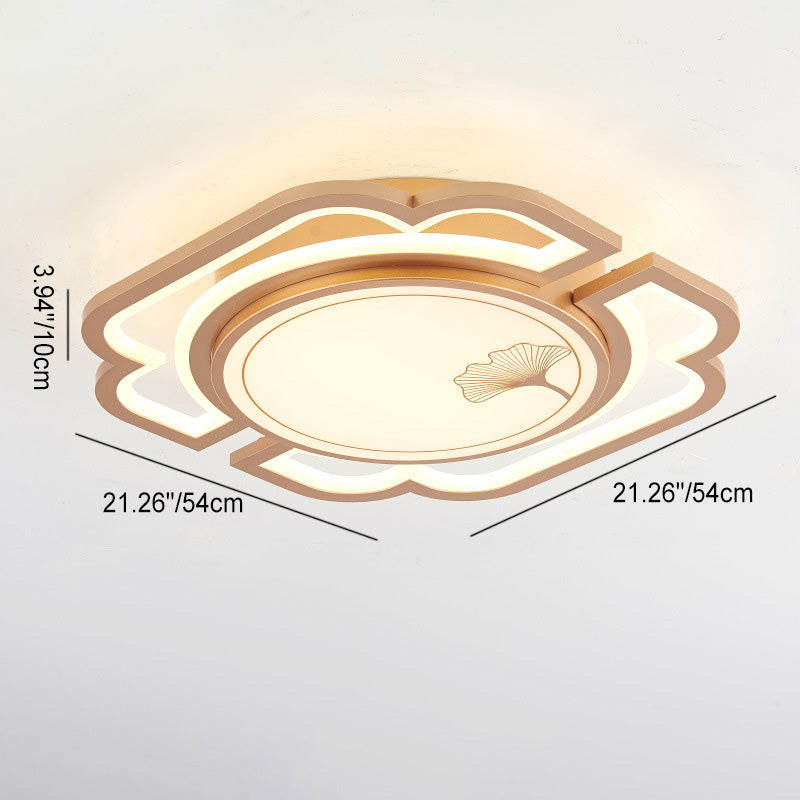 Luz de techo LED semiempotrada de hierro, aluminio, acrílico, redonda, rectangular, cuadrada, hoja de ginkgo china tradicional para sala de estar 