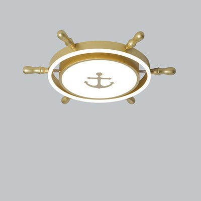 Modern Children's Pirate Ship Rudder Iron Acrylic LED Flush Mount Ceiling Light