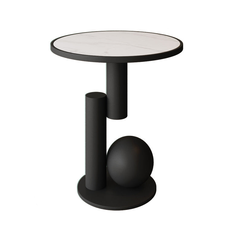 Table basse contemporaine en pierre frittée à base de colonne géométrique pour salon 