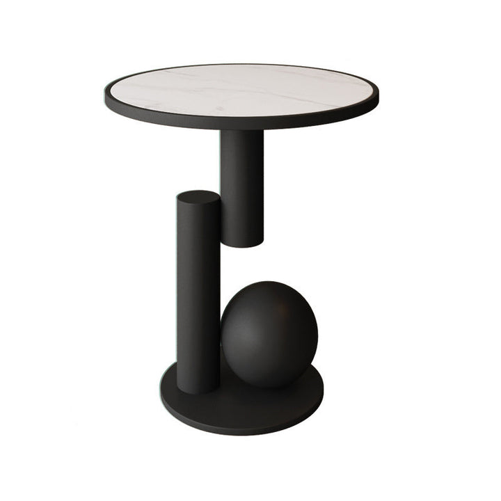 Table basse contemporaine en pierre frittée à base de colonne géométrique pour salon 
