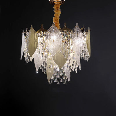 Zeitgenössische Luxus Blatt Kristall Glas Eisen Keramik 9/15/16 Licht Kronleuchter Für Wohnzimmer 
