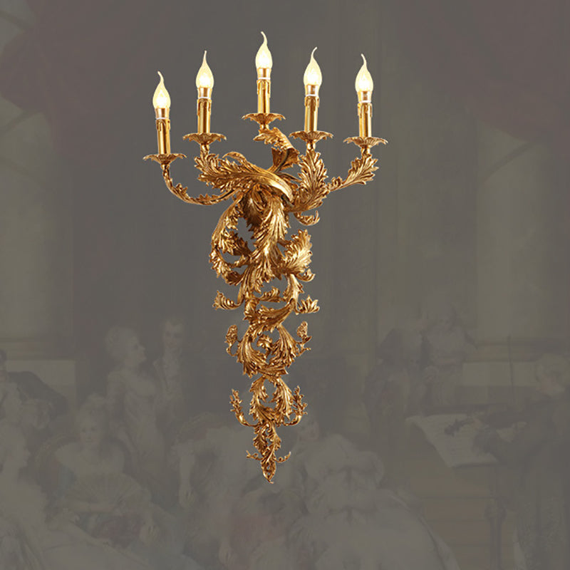 Traditionelle französische Vollkupfer geschnitzte Lampe Arm Palace Kandelaber 5-Licht Wandleuchte Lampe für Wohnzimmer 