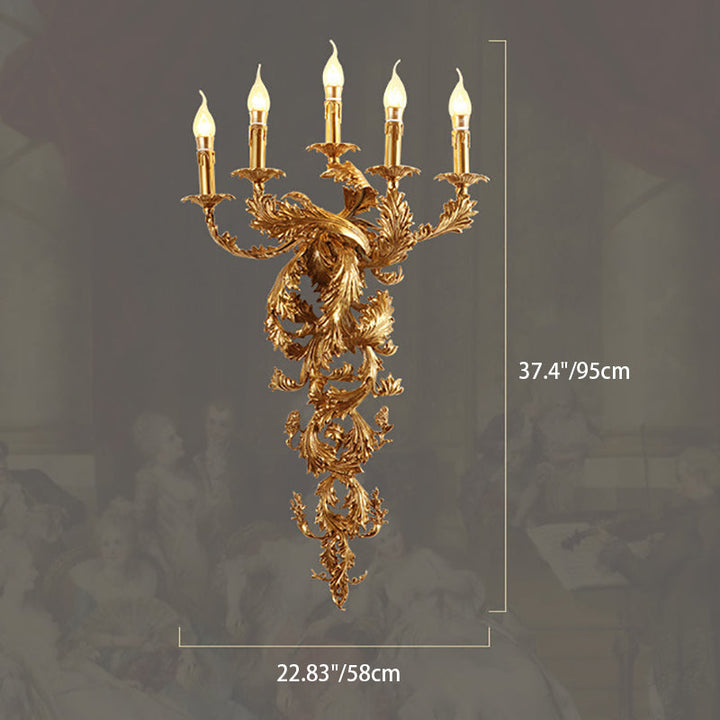 Traditionelle französische Vollkupfer geschnitzte Lampe Arm Palace Kandelaber 5-Licht Wandleuchte Lampe für Wohnzimmer 