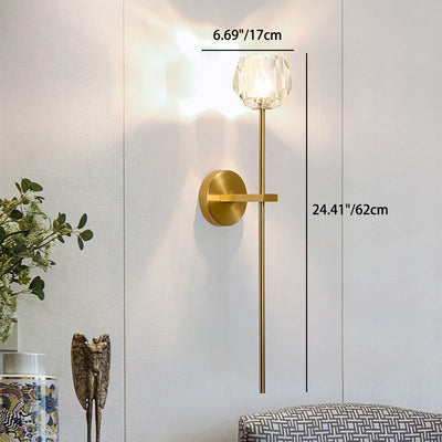 Lámpara de aplique de pared de 1 luz de cristal de hierro con puntal cilíndrico esférico contemporáneo creativo para dormitorio 
