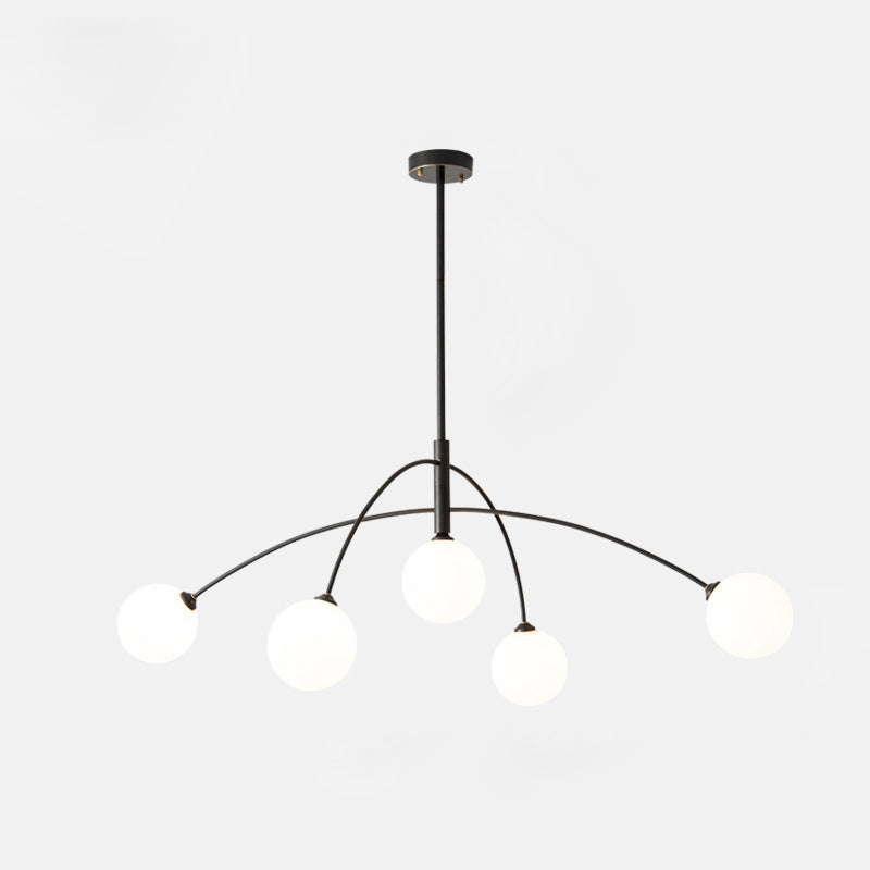 Plafonnier moderne minimaliste à ligne courbe en fer et verre à 5 lumières pour salon 