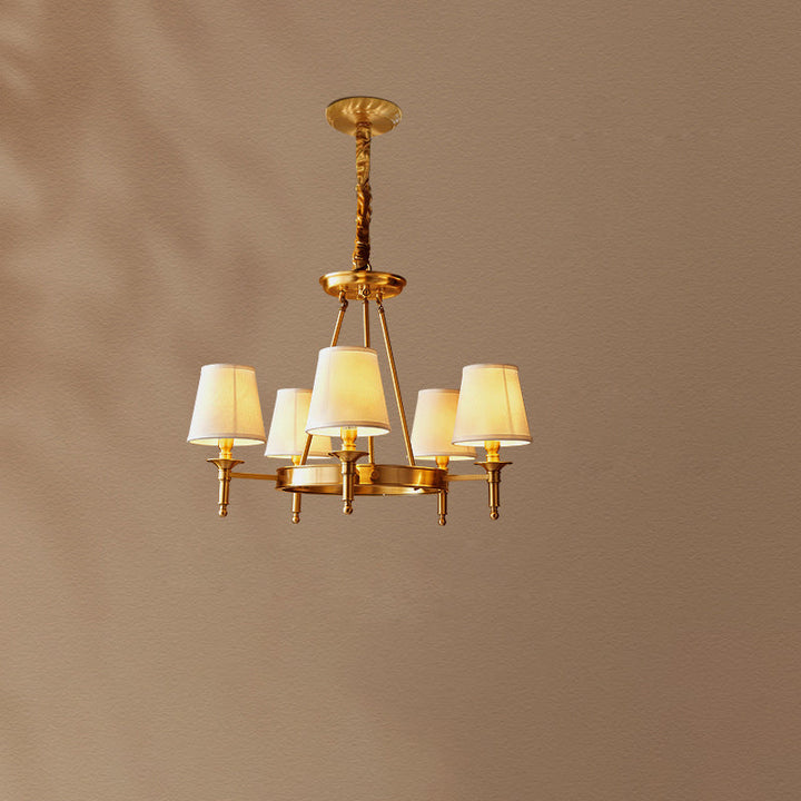 Lustre moderne rond de luxe en cuivre avec tissu et 5/6/8/10 lumières pour salon 