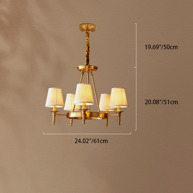 Lustre moderne rond de luxe en cuivre avec tissu et 5/6/8/10 lumières pour salon 