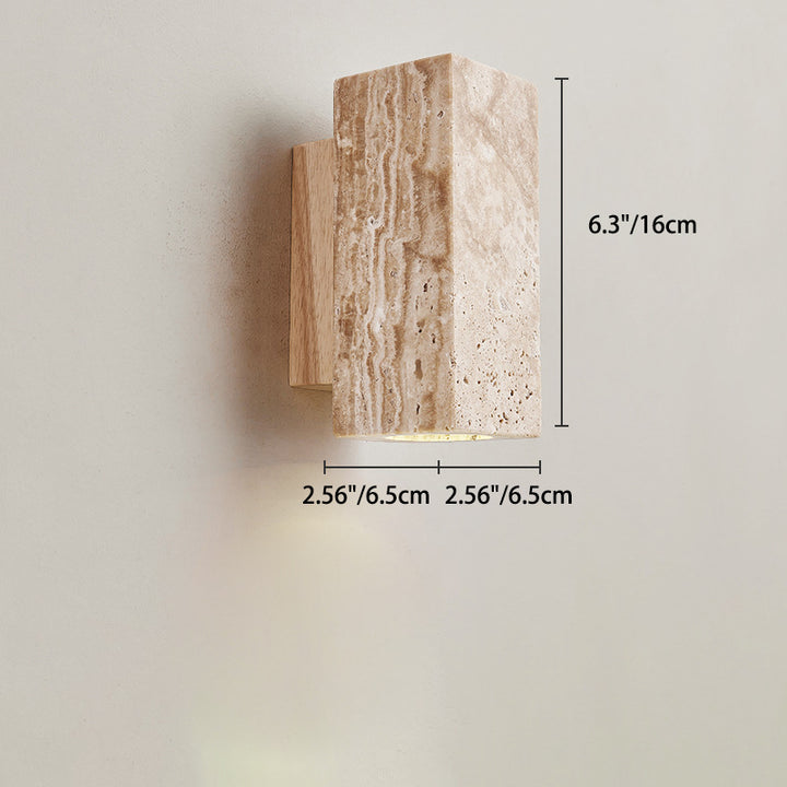Traditional Japanese Dolomite Wood Cubic Cylinder 1-Light Wall Sconce Lamp For Bedside