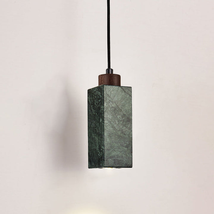 Lámpara colgante moderna minimalista rectangular de madera maciza y mármol de 1 luz para dormitorio 
