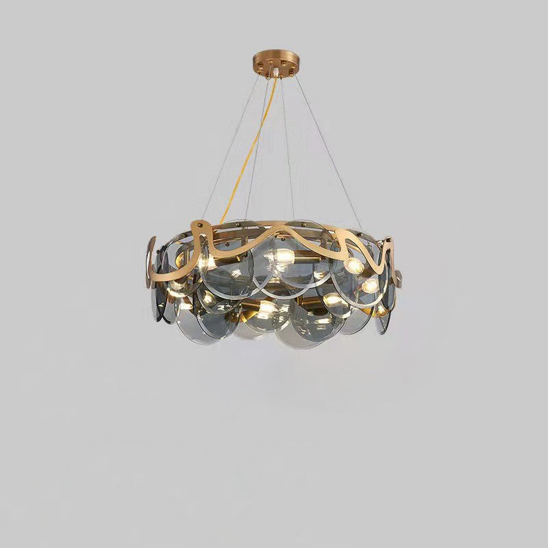 Zeitgenössischer Luxus-Kronleuchter mit Eisenrahmen und Glasscheibe, 8/10 Lichter, für Schlafzimmer 