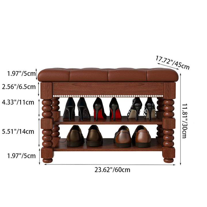 Traditioneller Vintage Rechteckiger Runder Ball Mikrofaser Leder Massivholz Schuhablage 2-Regal Für Eingangsbereiche 