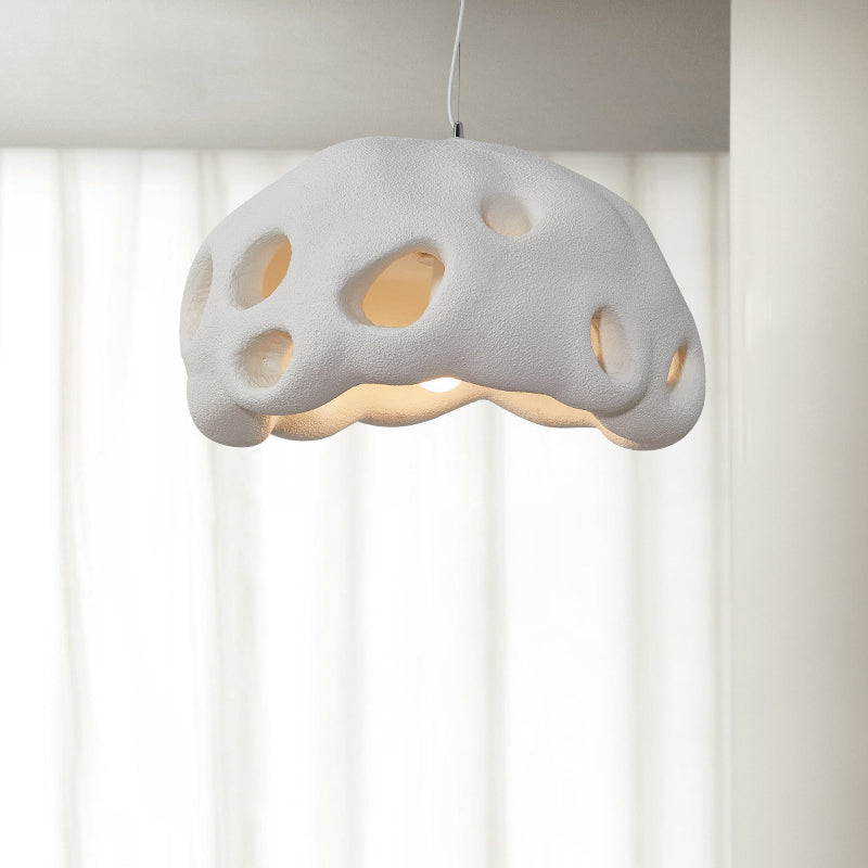 Suspension Luminaire Rond Japonais Traditionnel en Résine Creuse à 1 Lumière pour Salon 