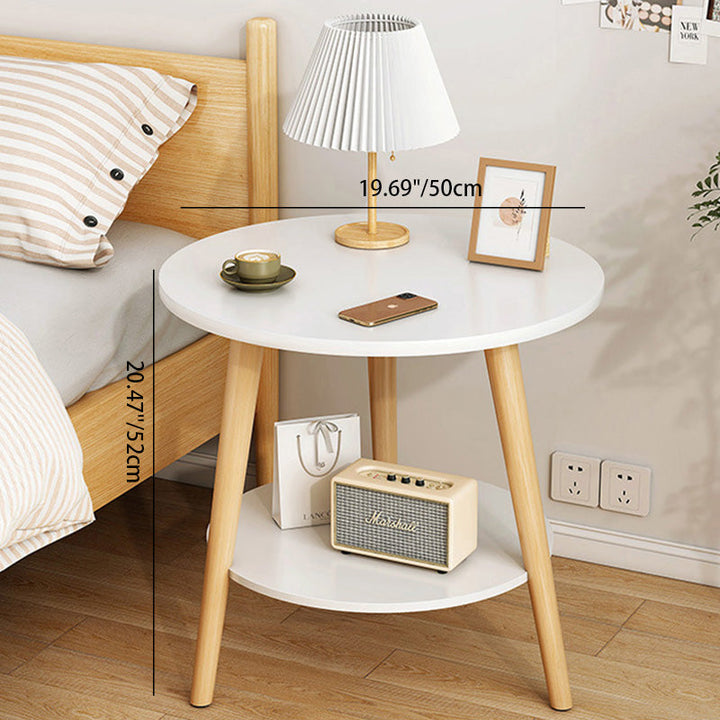 Moderner minimalistischer runder Dreiecksfuß-Couchtisch aus MDF, Massivholz und Kunststoff, 2-stufig, für das Wohnzimmer 