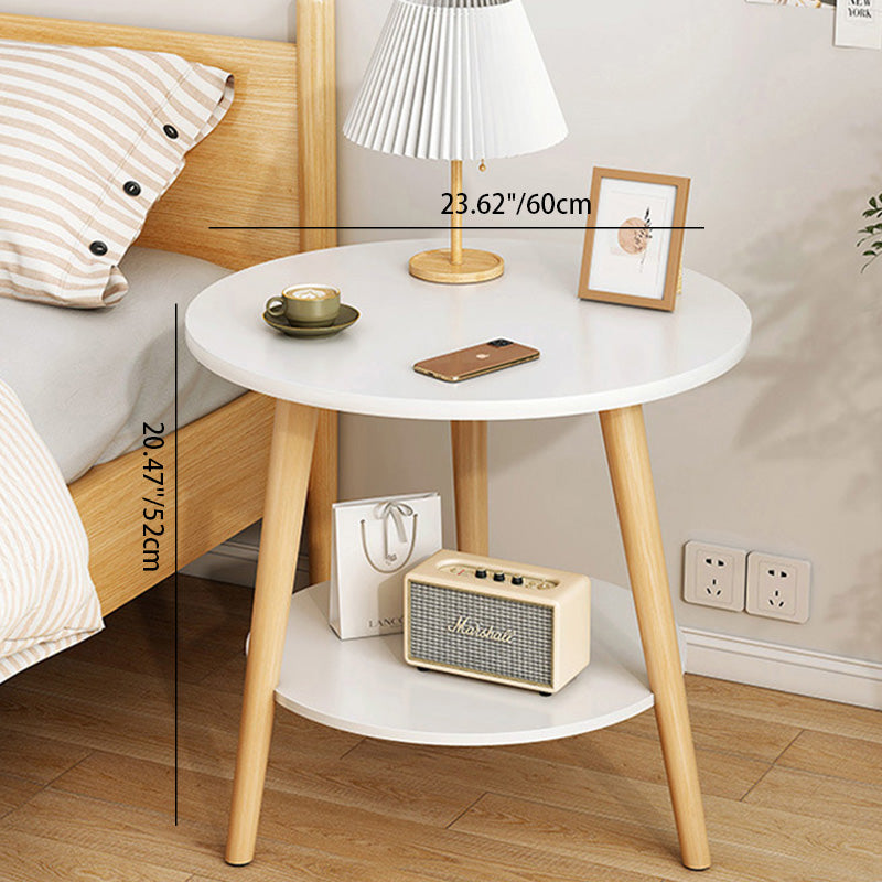 Table basse en bois moderne minimaliste avec plateau rond et base triangulaire à deux niveaux pour salon 