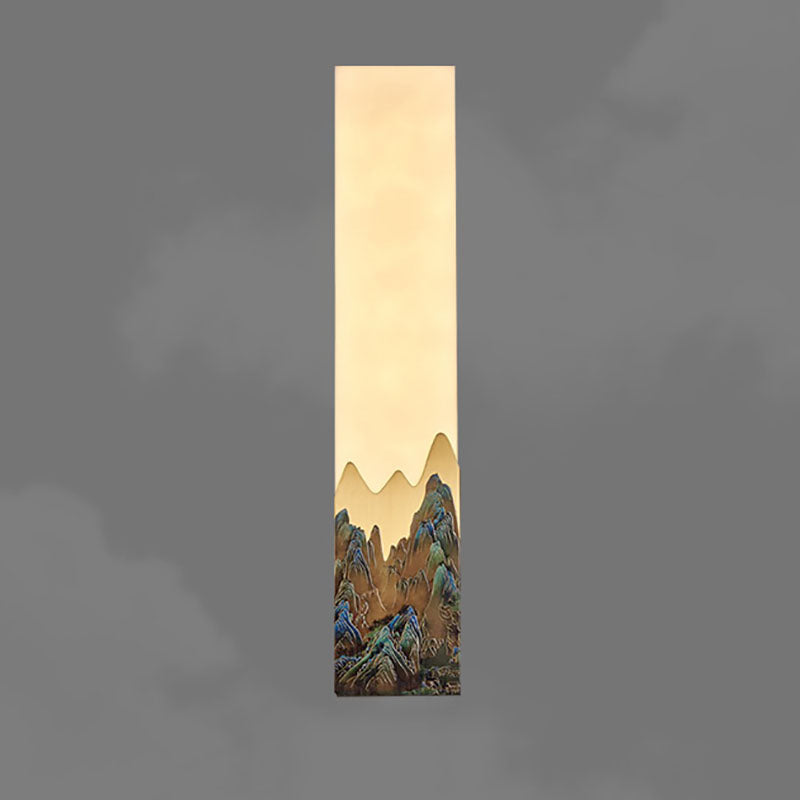 Applique murale LED rectangulaire en marbre chinois traditionnel tout-cuivre pour chambre à coucher 