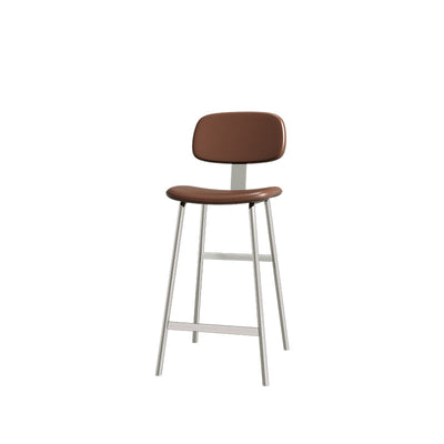 Tabouret de bar contemporain en cuir PU incurvé avec pieds en fer, dossier et repose-pieds pour salle à manger 