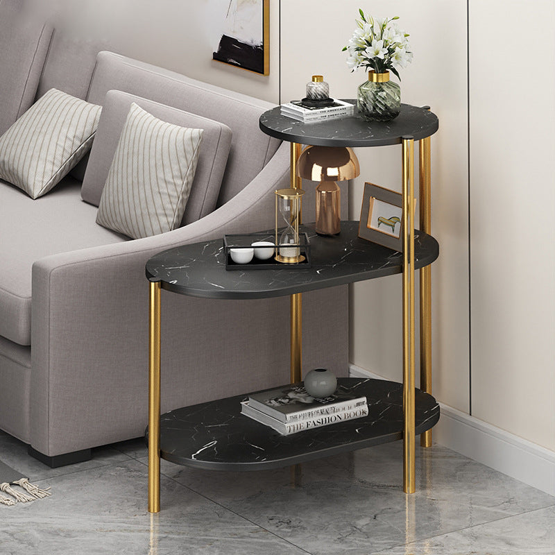 Mesa auxiliar rectangular de hierro y mármol escandinava contemporánea de 3 niveles para sala de estar 
