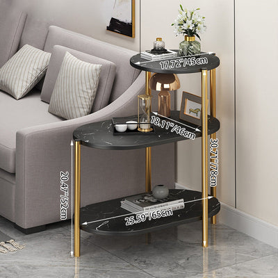 Mesa auxiliar rectangular de hierro y mármol escandinava contemporánea de 3 niveles para sala de estar 