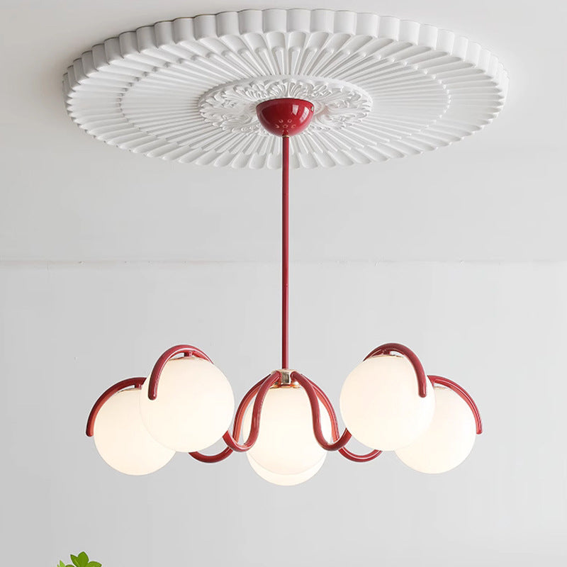 Moderner minimalistischer Kronleuchter mit geschwungenen Kugeln aus Metall und Glas mit 6 Lichtern für das Wohnzimmer 
