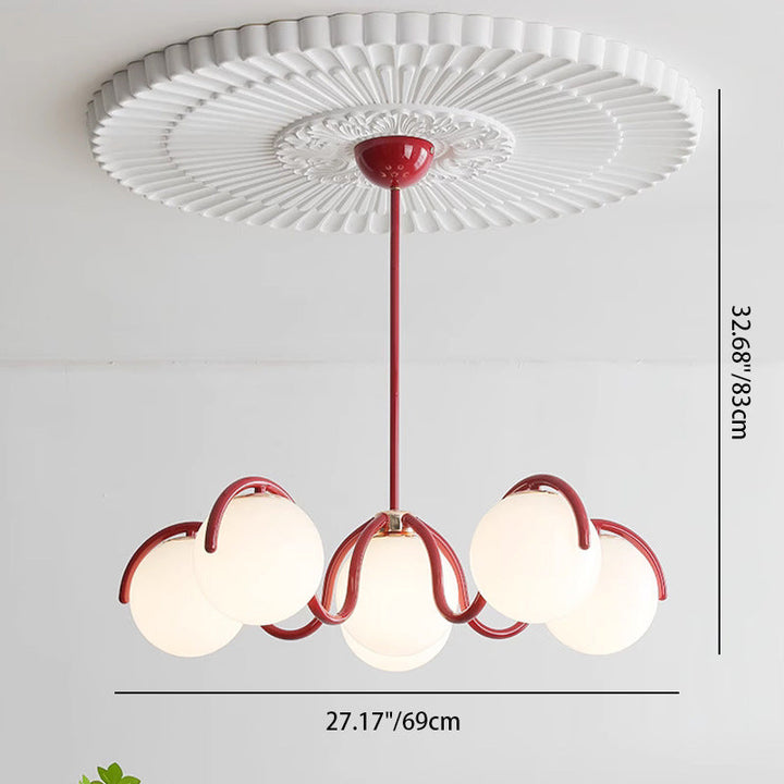 Moderner minimalistischer Kronleuchter mit geschwungenen Kugeln aus Metall und Glas mit 6 Lichtern für das Wohnzimmer 