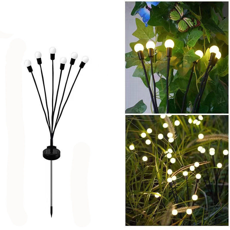 ضوء LED خارجي بلاستيكي صغير كروي الشكل متعدد الرؤوس بتصميم زهري مقاوم للماء يعمل بالطاقة الشمسية للحديقة 