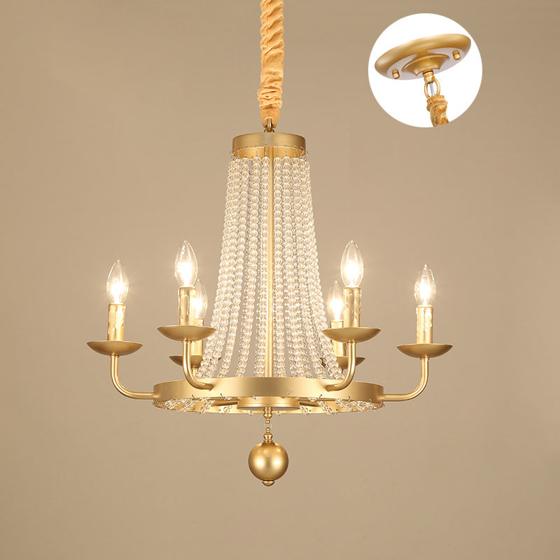Chandelier Contemporain de Luxe en Fer Rond avec Cadre, Perles de Cristal, 6/8/10/12 Lumières pour Salon 