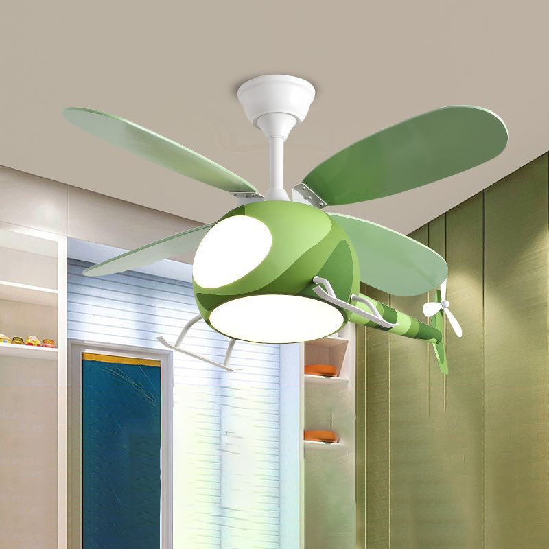 Contemporary Creative Iron Cartoon Planes LED Downrods Ceiling Fan Light for Bedroom