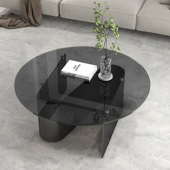 Moderner minimalistischer runder quadratischer Couchtisch aus Glas, Steinplatte und Karbonstahl mit 1 Ebene für das Wohnzimmer 