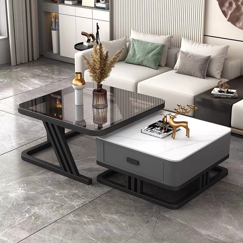 Modern Luxury Board Top Iron Frame Square Nesting Coffee Table Drawer ...