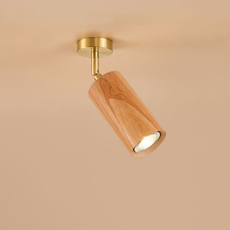 Modern Minimalist Walnut Wood Spotlight Linear Track Rubberwood Iron LED Semi-Flush Mount Ceiling Light for Living Room