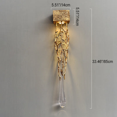 Moderne Luxus-Quadrat-Träne Kupfer Kristall 1-Licht Wandleuchte Lampe für Schlafzimmer 