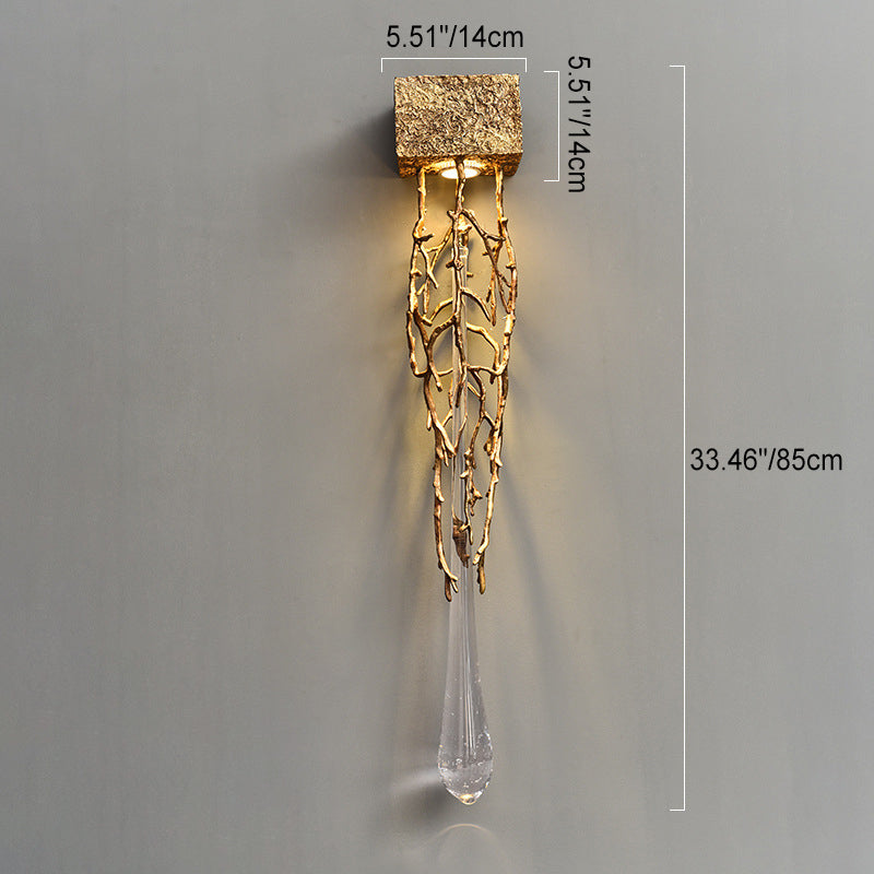 Moderne Luxus-Quadrat-Träne Kupfer Kristall 1-Licht Wandleuchte Lampe für Schlafzimmer 